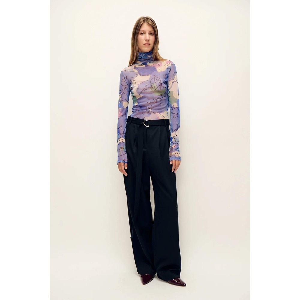 Silk Laundry 100% Silk Mesh Turtleneck cornflower floral Top Blue  Size L